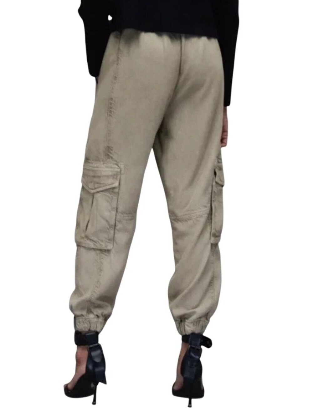 AllSaints "Frieda Denim Trouser" Cargo Jogger Womens 6 Light Olive Green Lyocell - Picture 2 of 16